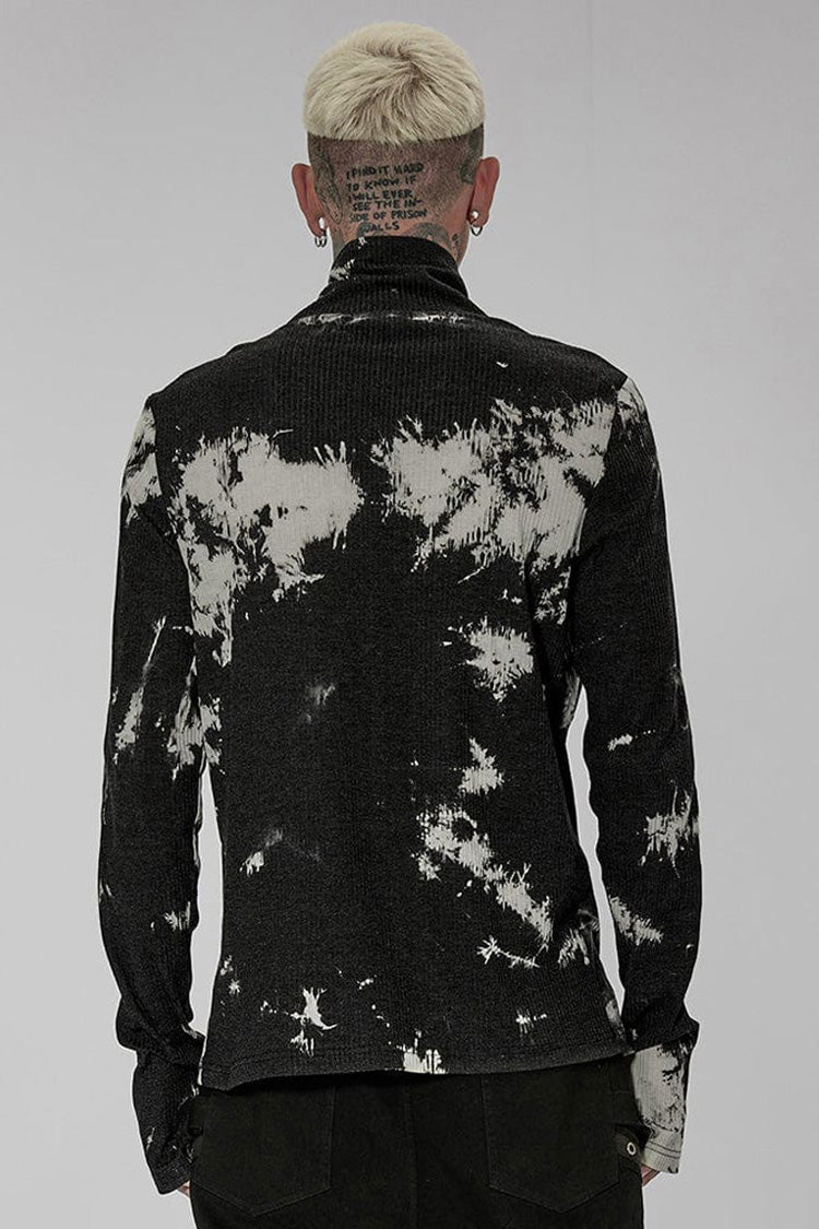 Monochrome Punk Shirt with Metal Buckles, Side Buttons, and Tie Dye
