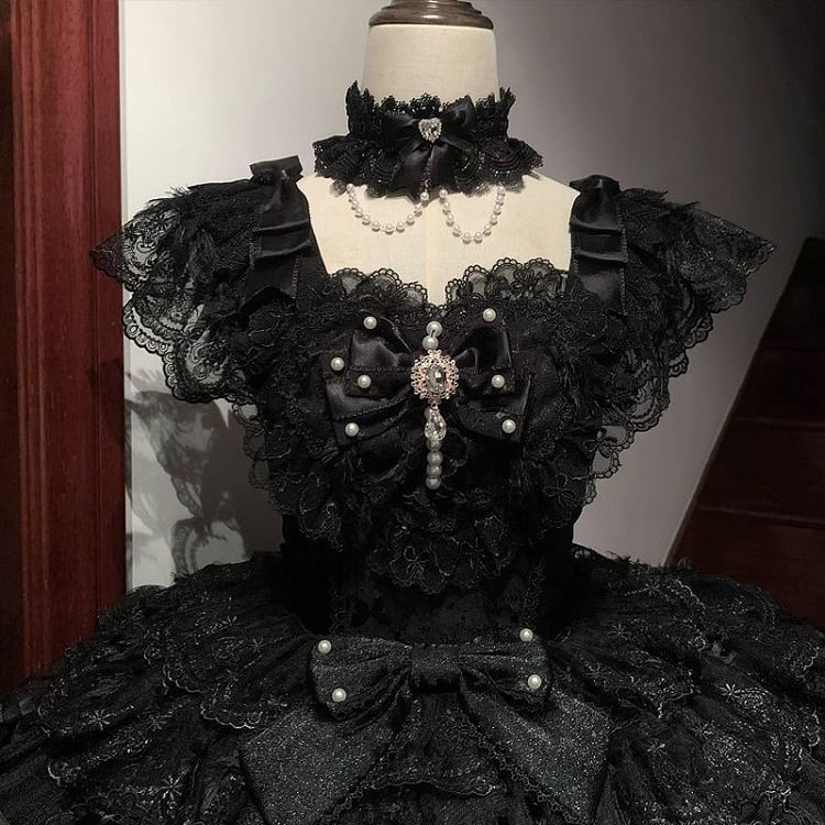 Dress Lolita Black Tiered All Fabric Butterfly Hanayome Bodice Hime Skirt