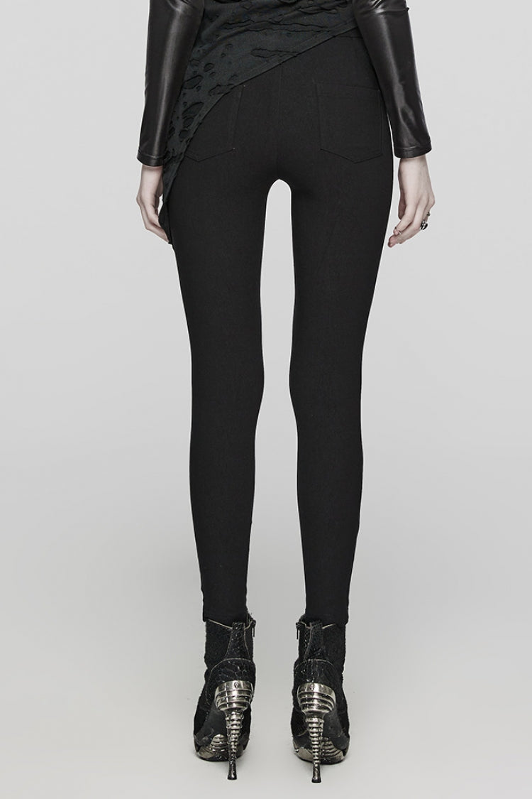 Riveted Mesh Leggings with Lace-Up Detail & Metal Accents for Steampunk Style