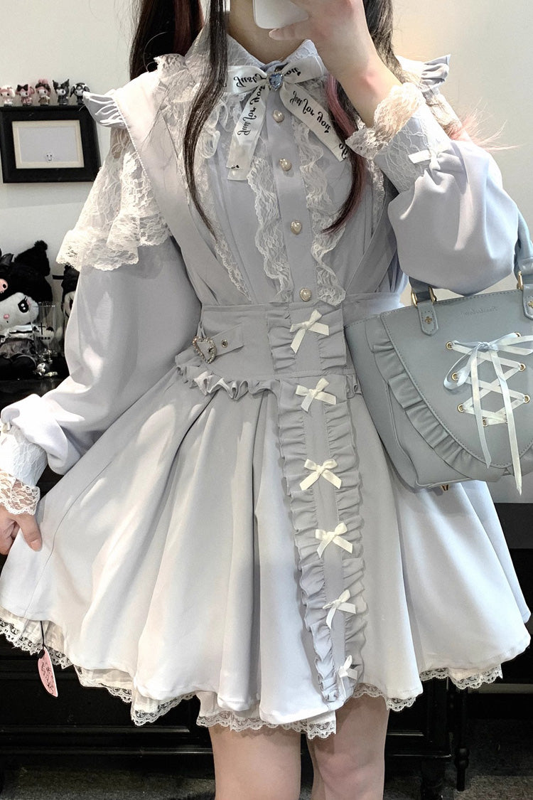 Dolls Only Ruffle Bow Lace Corset Sweet Jirai Kei Strap Dress in Four Colors