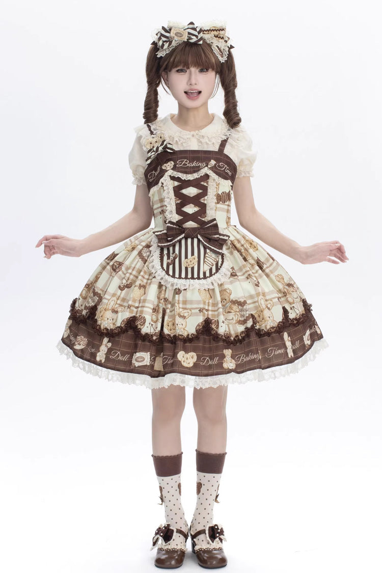 Doll Tea Party Sleeveless Printed Ruffle Bow Corset Sweet Lolita JSK Dress in Three Shades