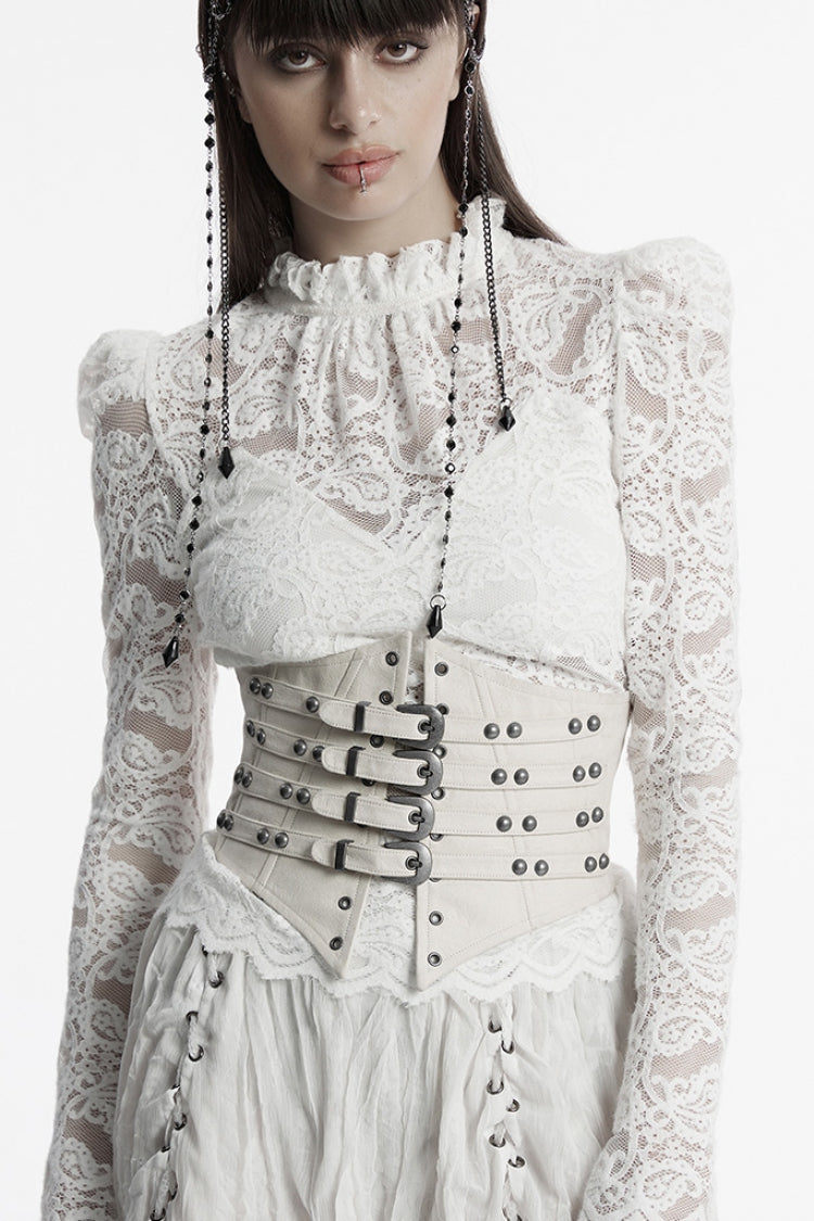 Ivory Multi-Buckle Underbust Punk Waist Cincher