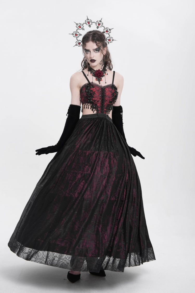 Scarlet Jacquard Floral Embroidered Lace Ripped Gothic Party Slip Dress