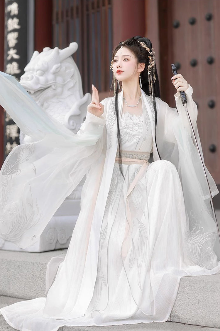Ivory High-Waisted Jacquard Embroidered Hanfu Full Ensemble