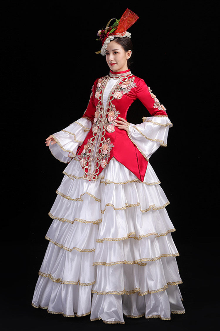 Hime Sleeve High-Waisted Floral Print Victorian Tiered Gown