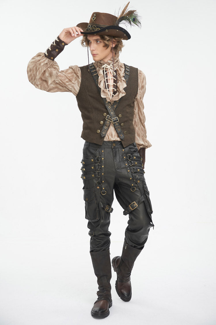 Men's Gothic Pants with Bronze Studs & Oversized Pocket