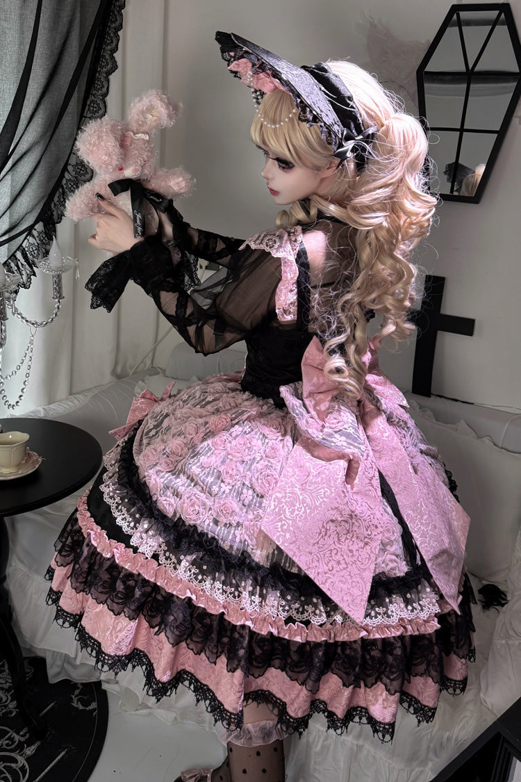 Ebony Rose Sleeveless Ruffle Bow Lace Corset Ballet Jumper Dress - Rose Princess