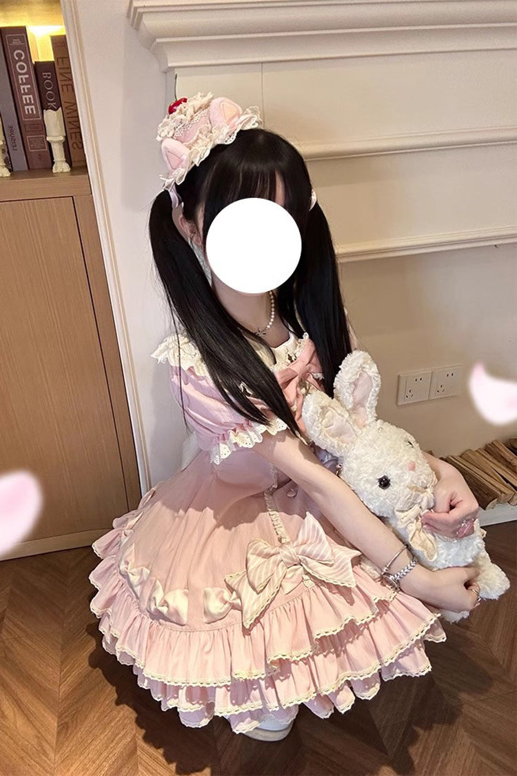 Striped Multi-Tier Ruffle Bow Princess Lolita Layered Dress