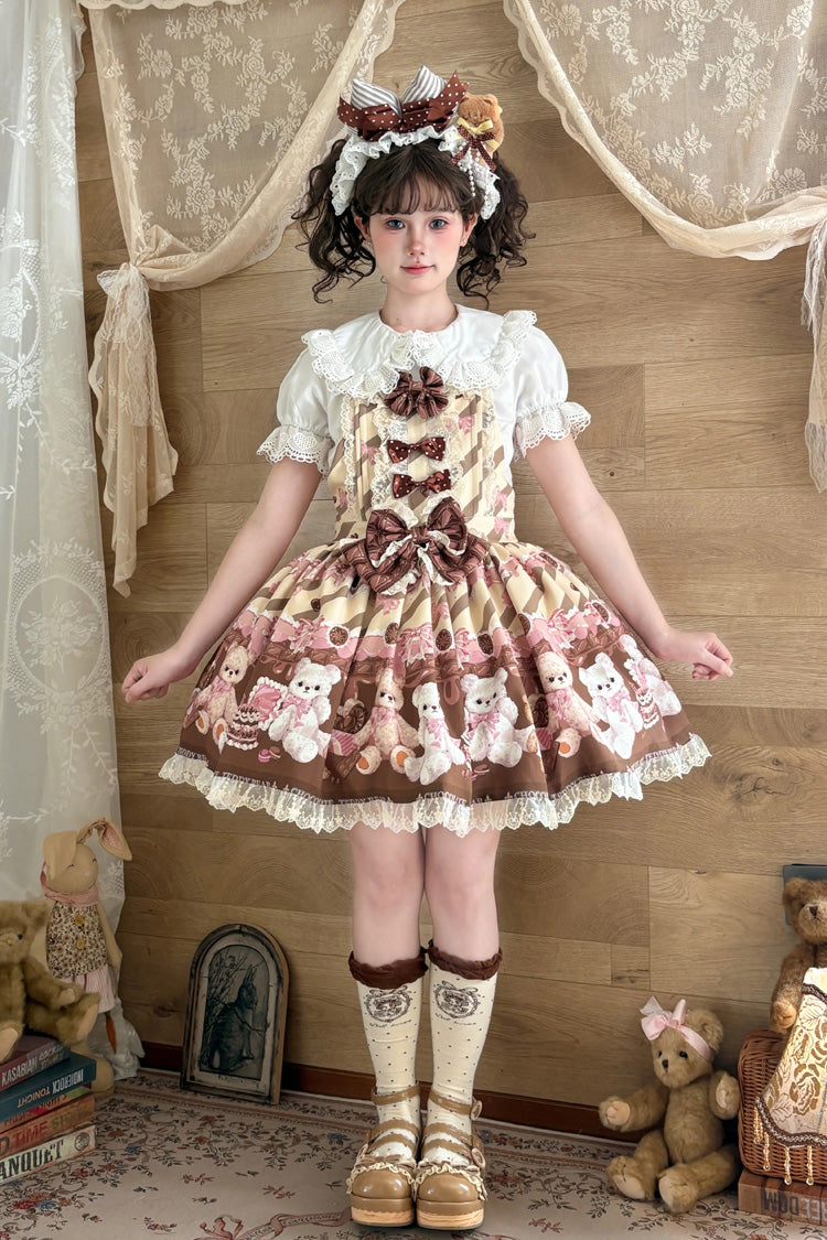 Sleeveless Lace Bow Print Strap Dress in 2 Shades - Chocolate Brownie