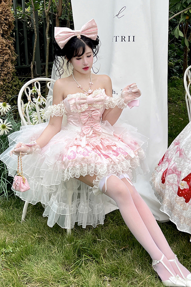 True Love Strawberry Print Dress with Off-Shoulder & Bow