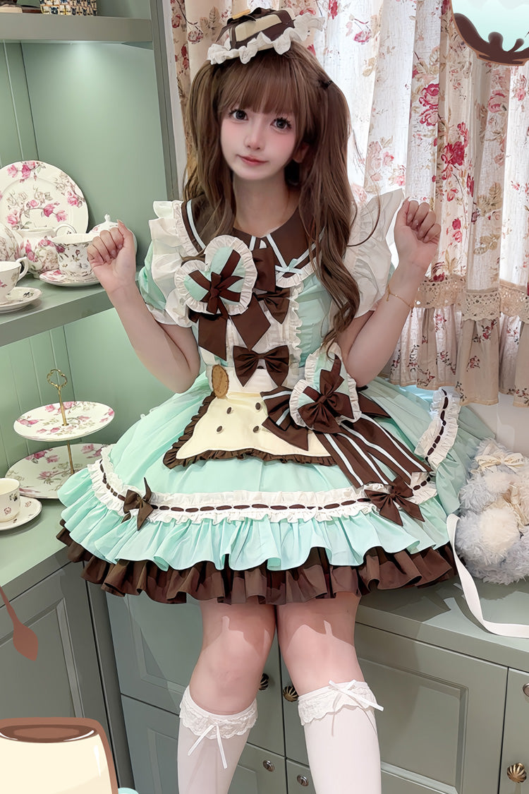 Cookies Short Sleeve Tiered Lolita Dress with Ruffles and Bow