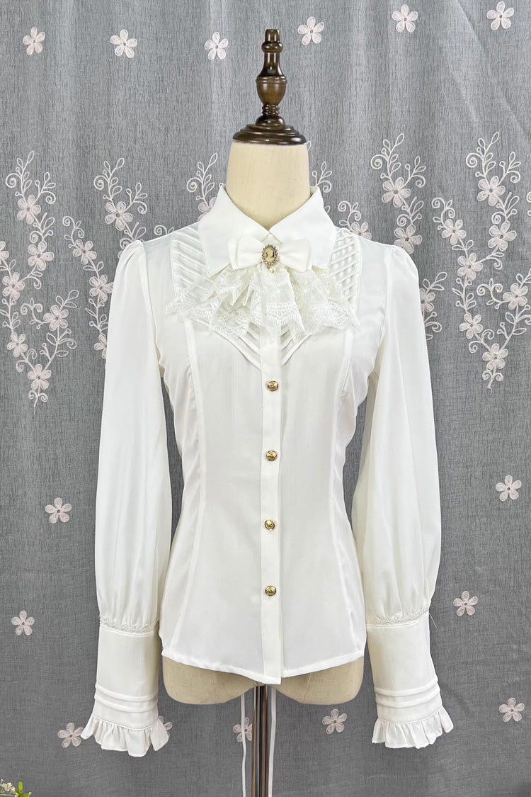 Enchanted Dreamland Lapel Collar Long Sleeve Ruffled Lace Fitted Elegant Lolita Blouse in Six Colors