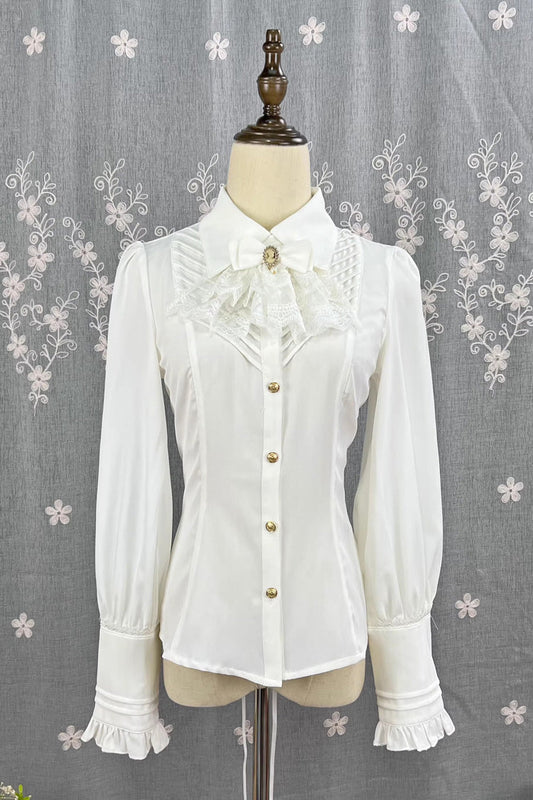 Enchanted Dreamland Lapel Collar Long Sleeve Ruffled Lace Fitted Elegant Lolita Blouse in Six Colors