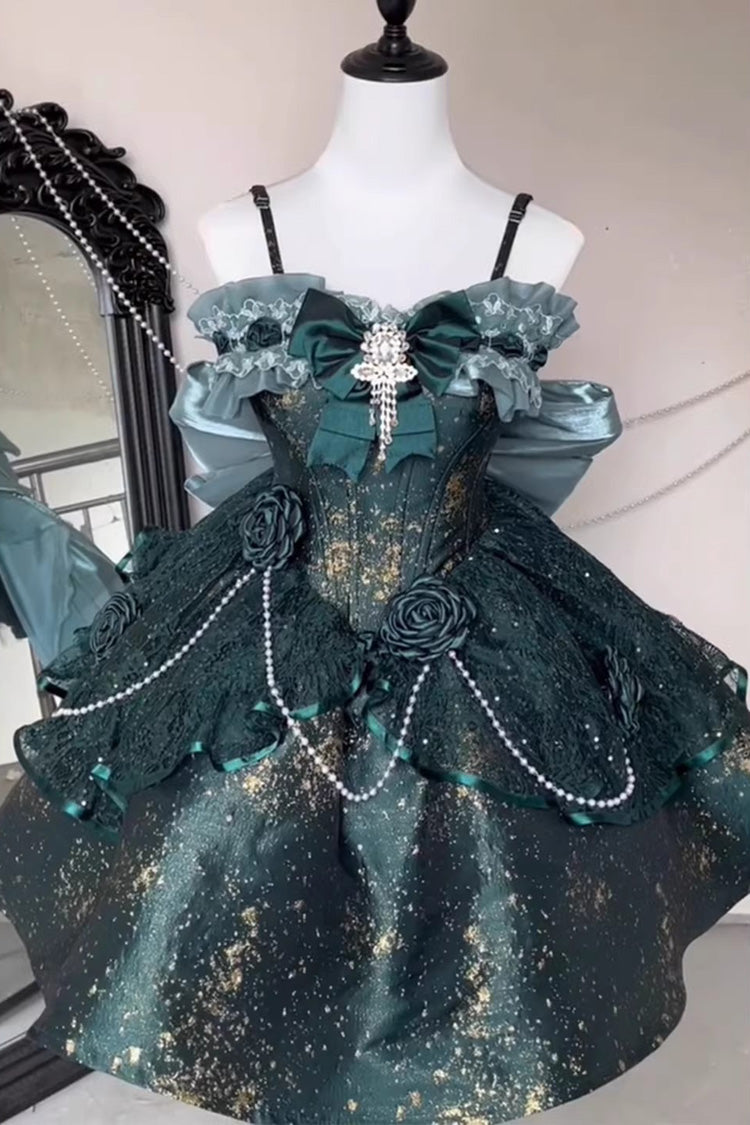 Halterneck Pearl-Adorned Ruffled Princess JSK Dress in 2 Colors - Cosmic Shimmer