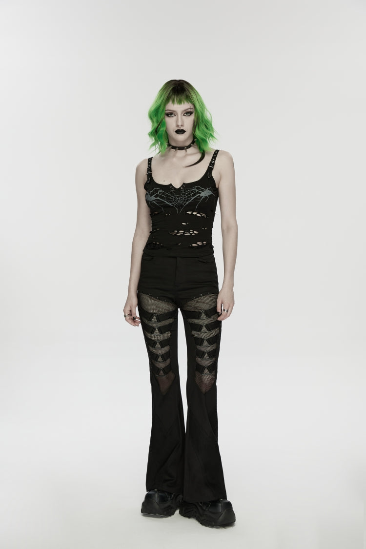 Noir Punk Bottoms with Slim Fit and Eyelet Trim