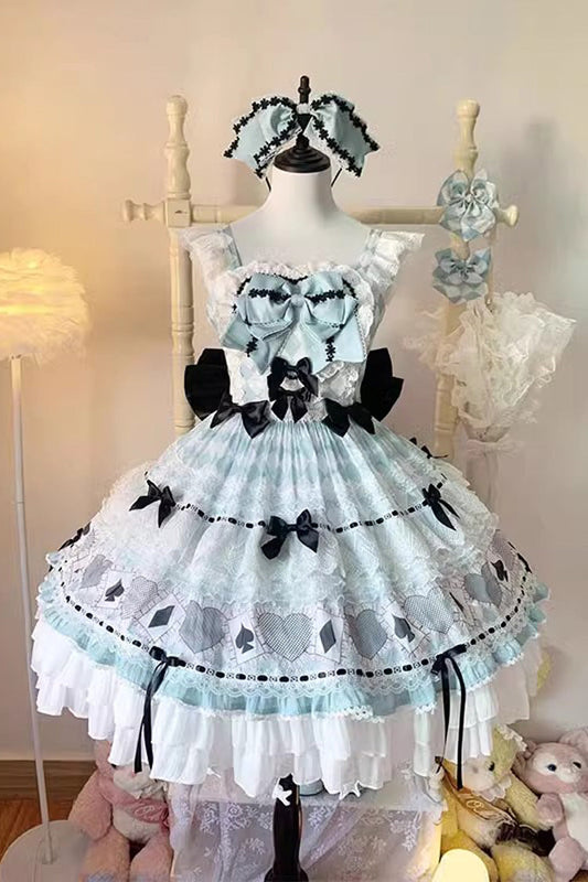 Mint Floral Sleeveless Ruffle Bow Lace Sweet Dress