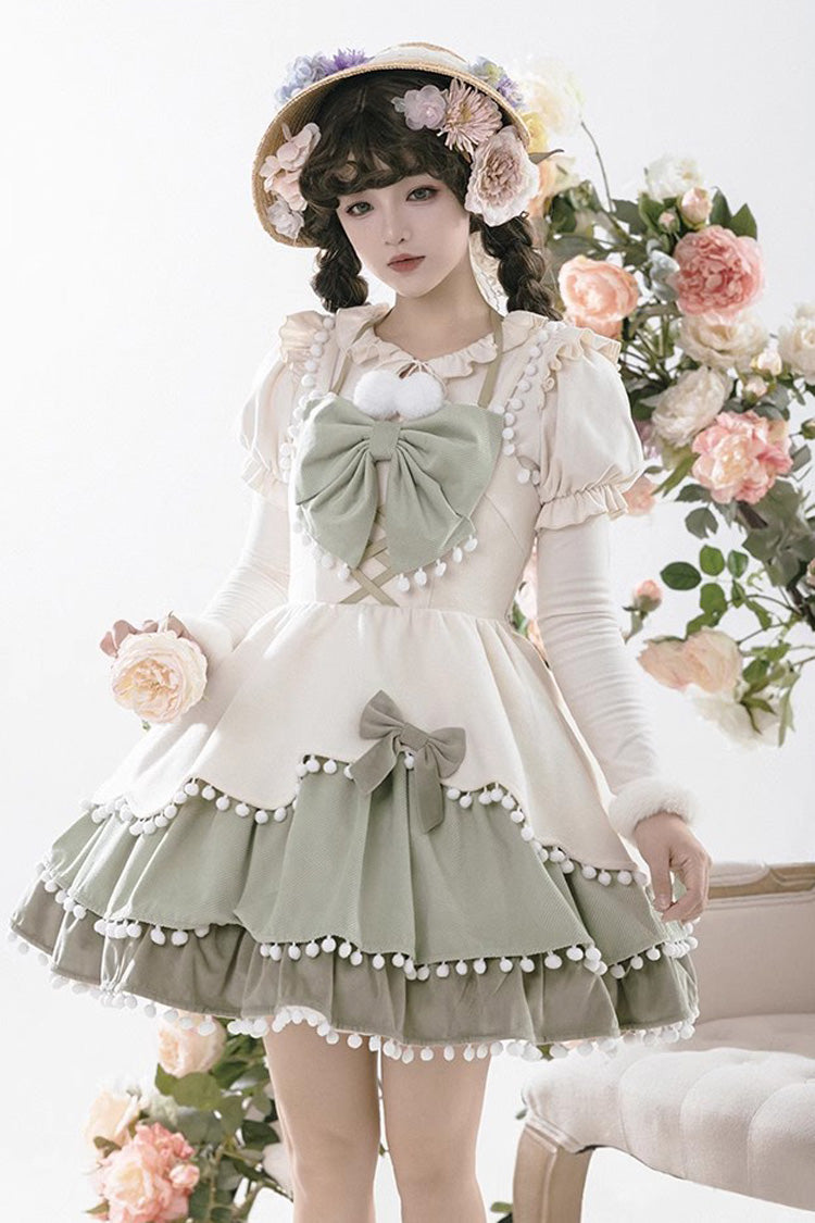 Autumn Winter Multi-Layer Ruffle JSK Dress with Bow