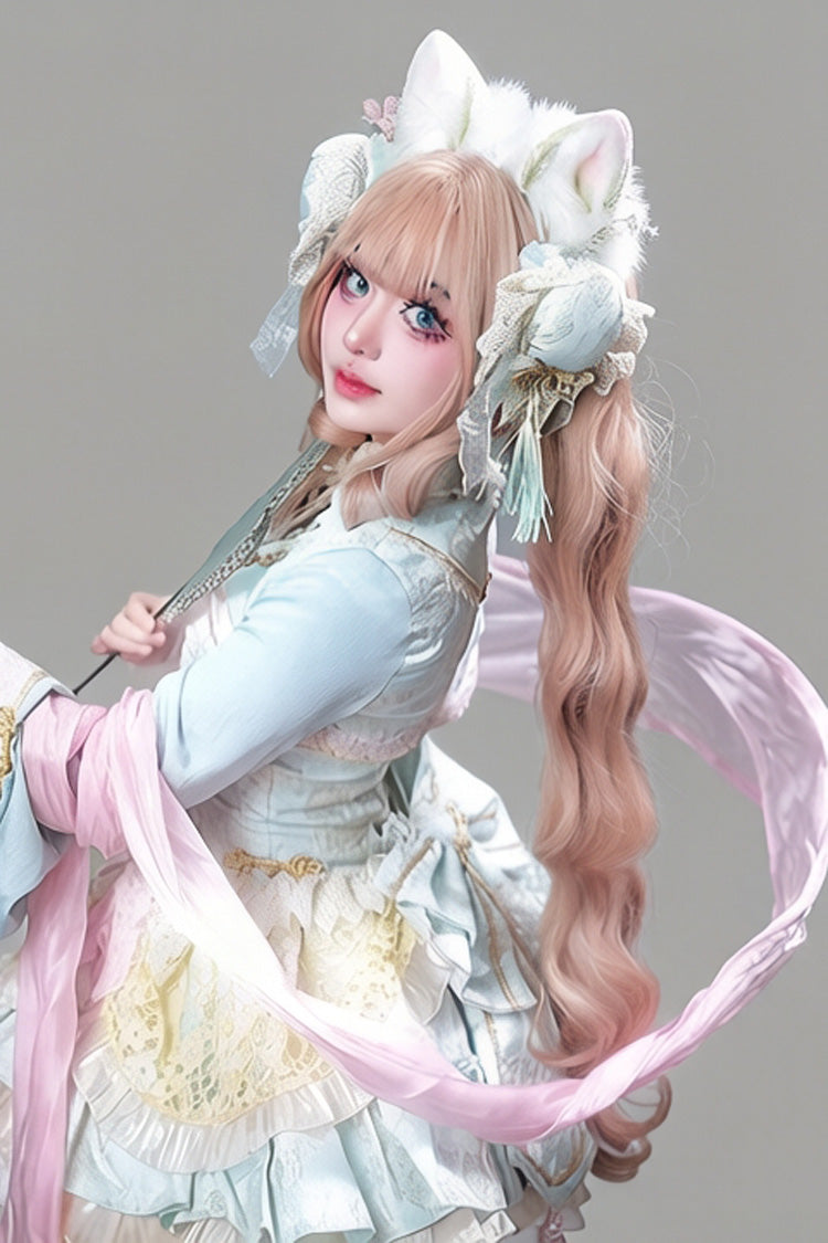 Airy Bangs Twin-Tail Wig Set - Soft Golden Waves