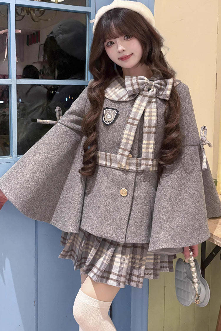 Trumpet-Sleeve Ruffled Bow Elegant Skirt Coat in 2 Colors - Chestnut Sea Salt