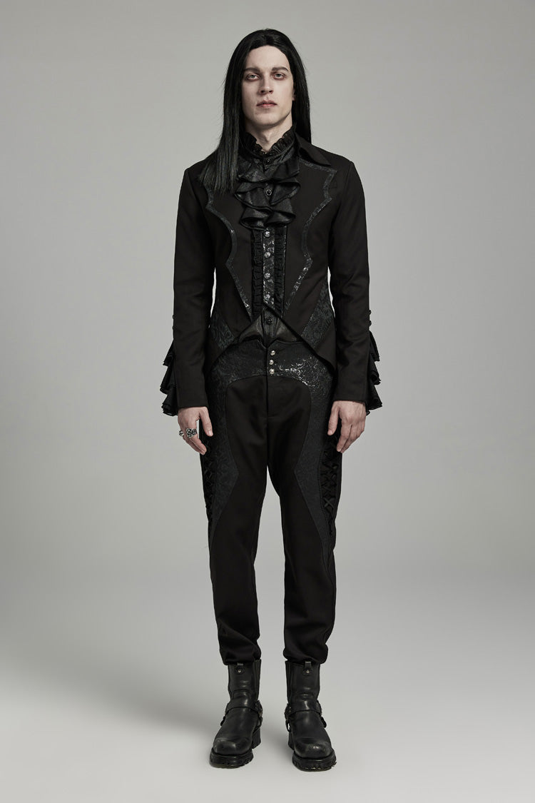 Men's Gothic Coat with Bat Collar, Ruffles and Swallow Tail