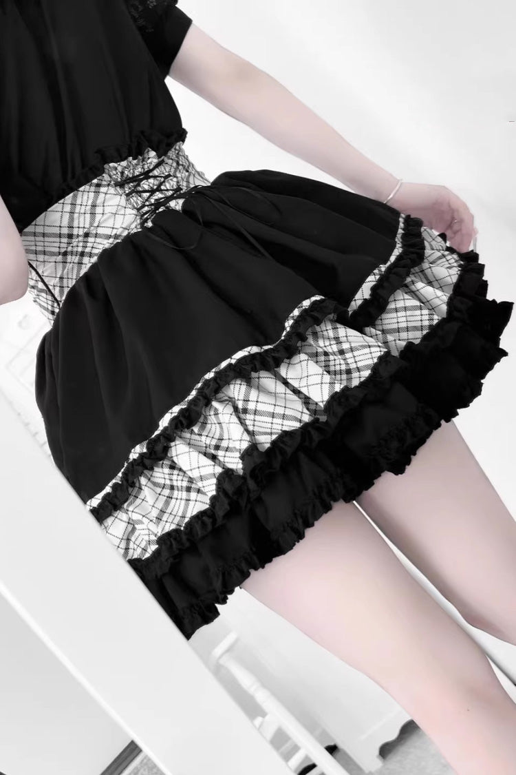 Monochrome Sailor Collar Bow Print Jirai Kei Skirt and Top Set