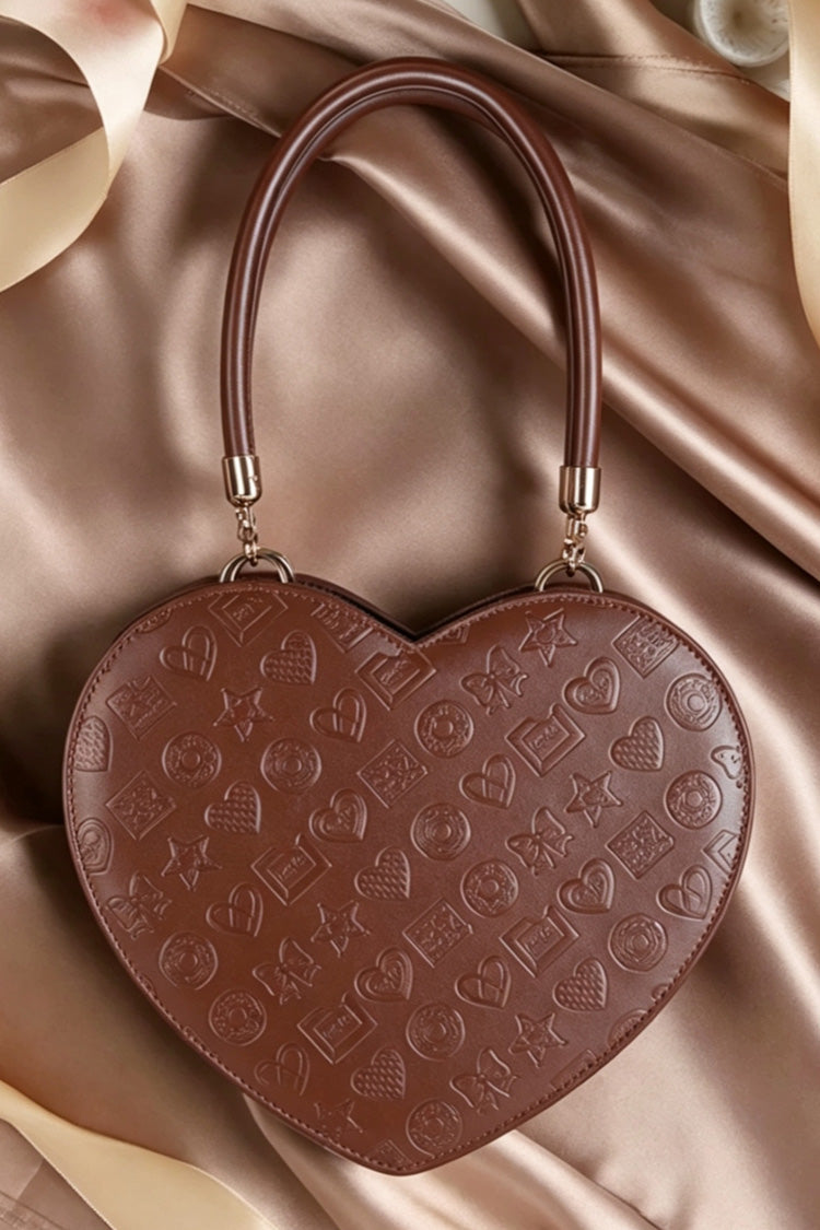 Heart-Embossed Sweet Lolita Handbag in Coffee