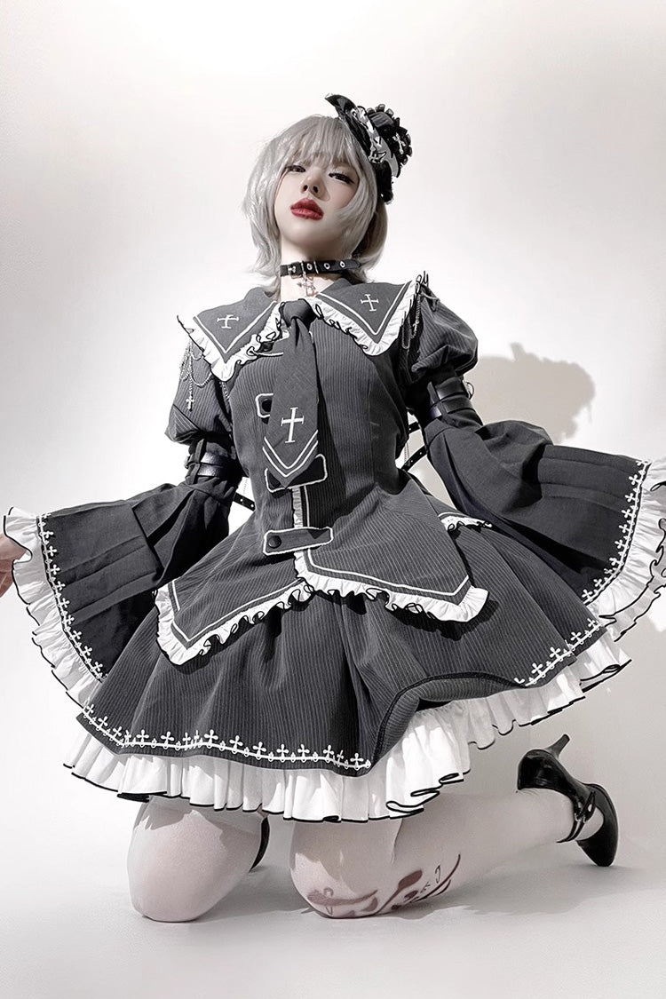 Hime Sleeve Embroidery Gothic Skirt Set
