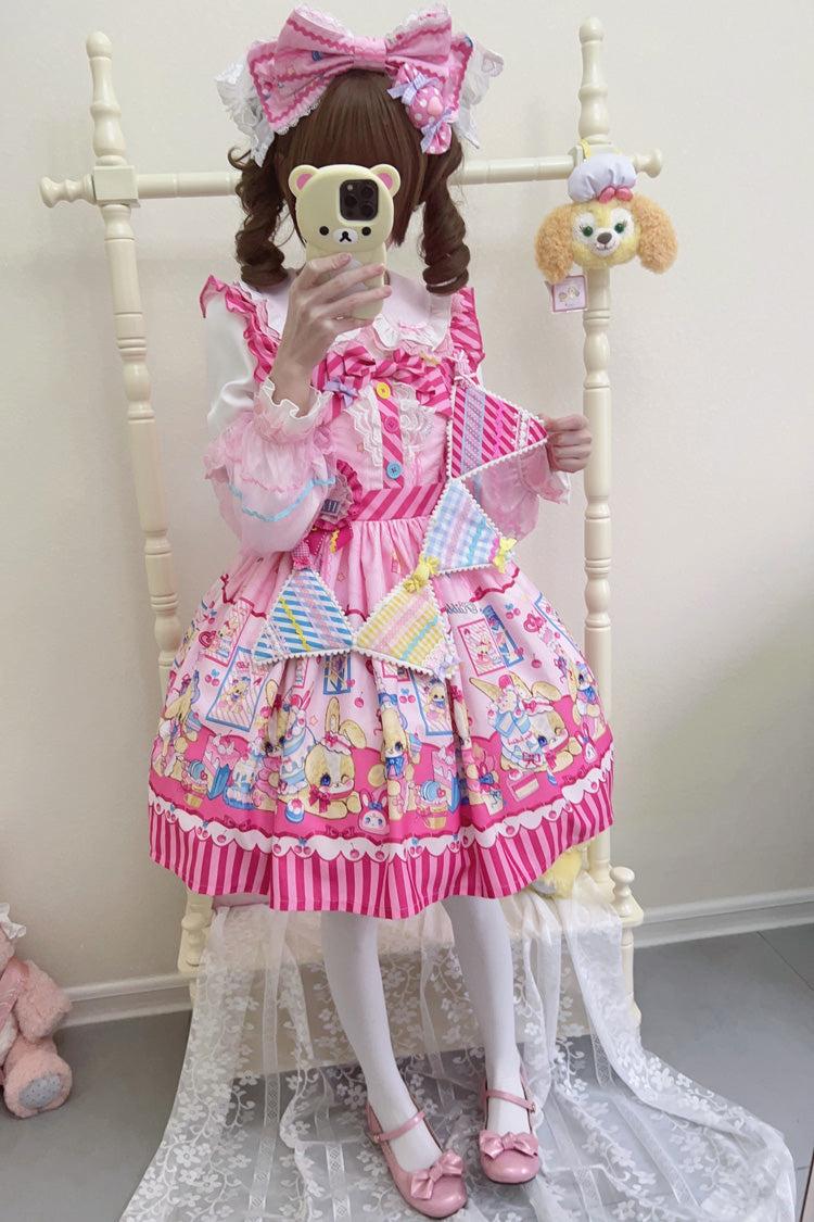 Bunny Pastry Chef Print Bowknot Gothic Japanese Lolita JSK