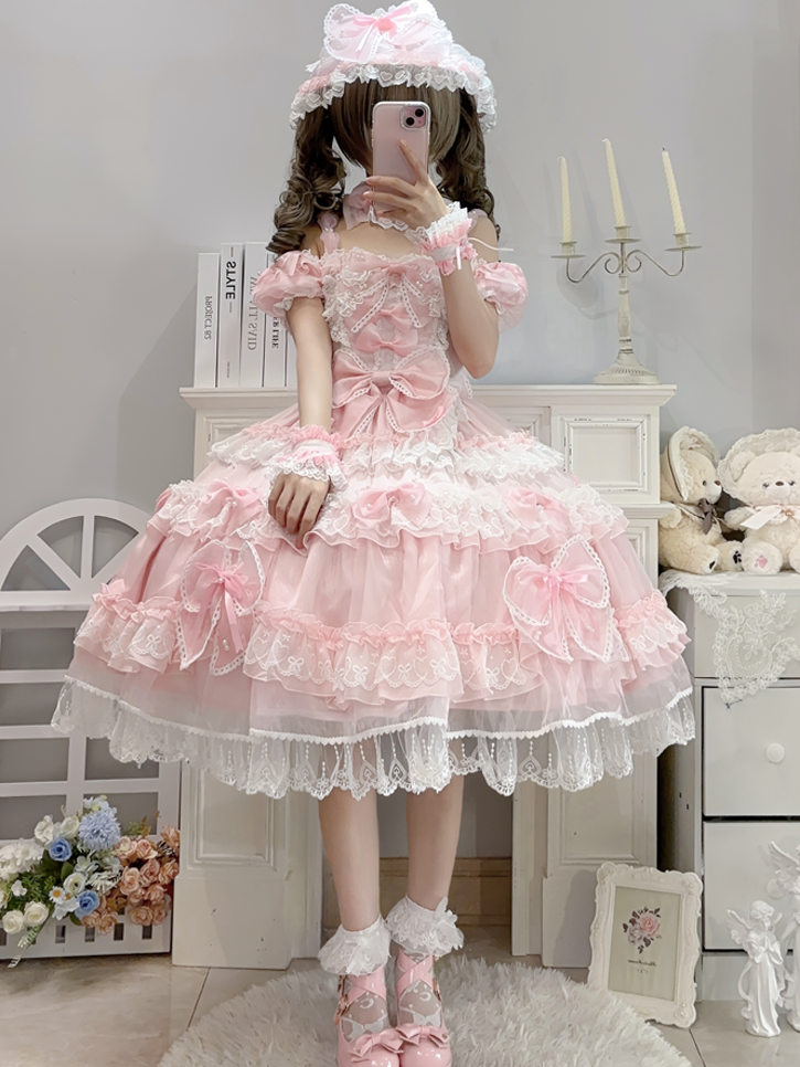 Bow and Pink Lolita Princess Dress Accents with Back at Sweet Bead Big Details