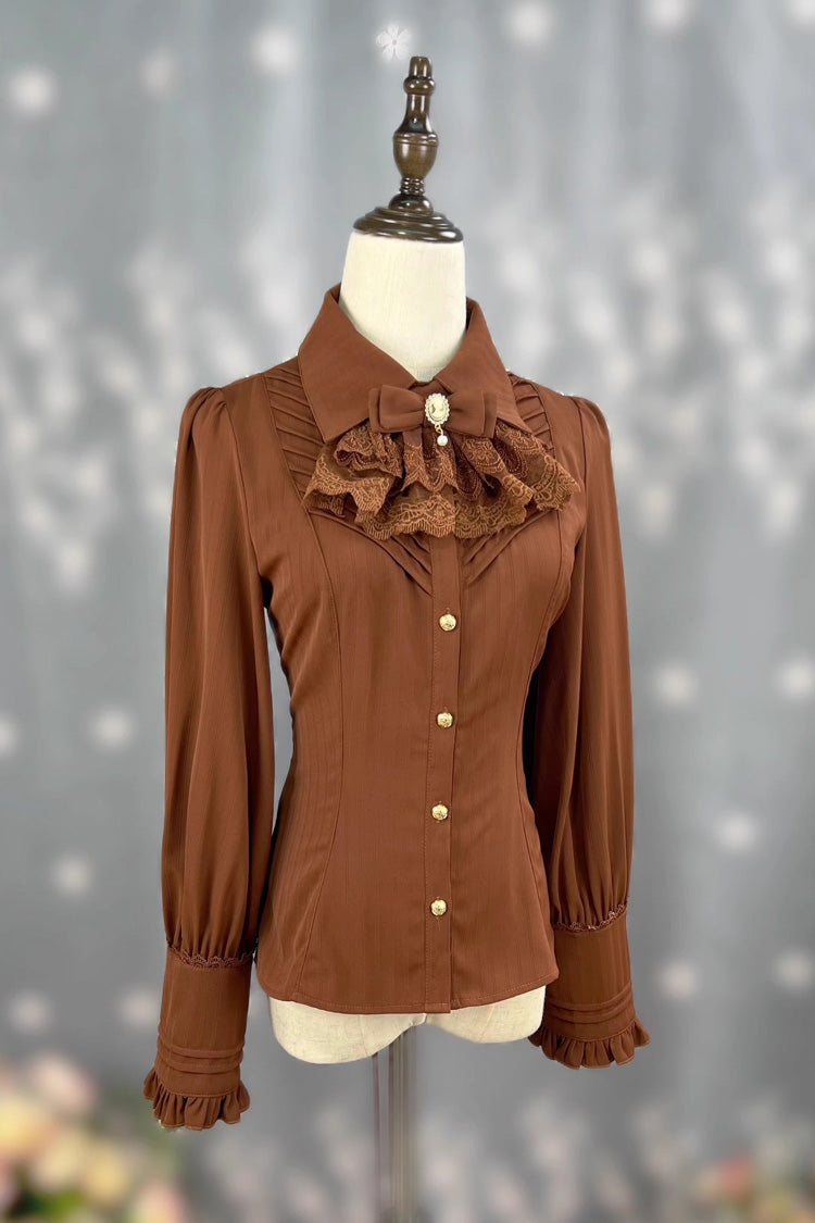 Enchanted Dreamland Lapel Collar Long Sleeve Ruffled Lace Fitted Elegant Lolita Blouse in Six Colors
