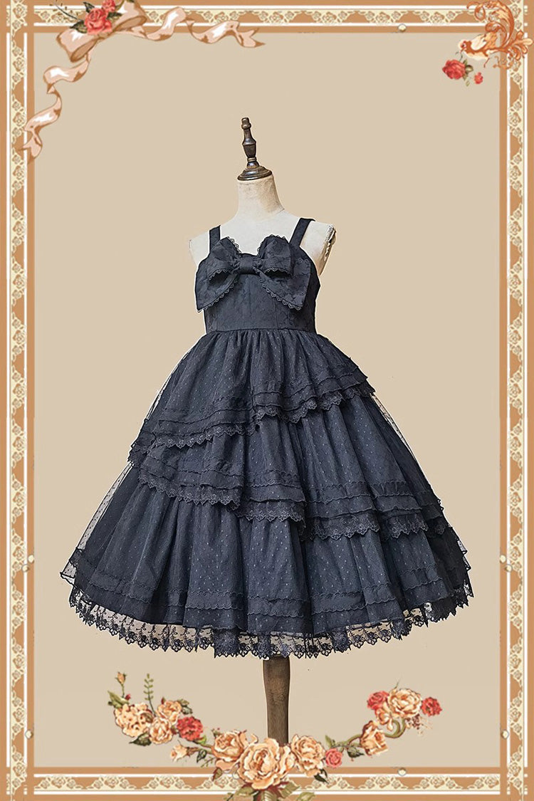 Black Gothic Lolita Dress with Tower of Dawn Bowknot and Ruffled Sleeveless