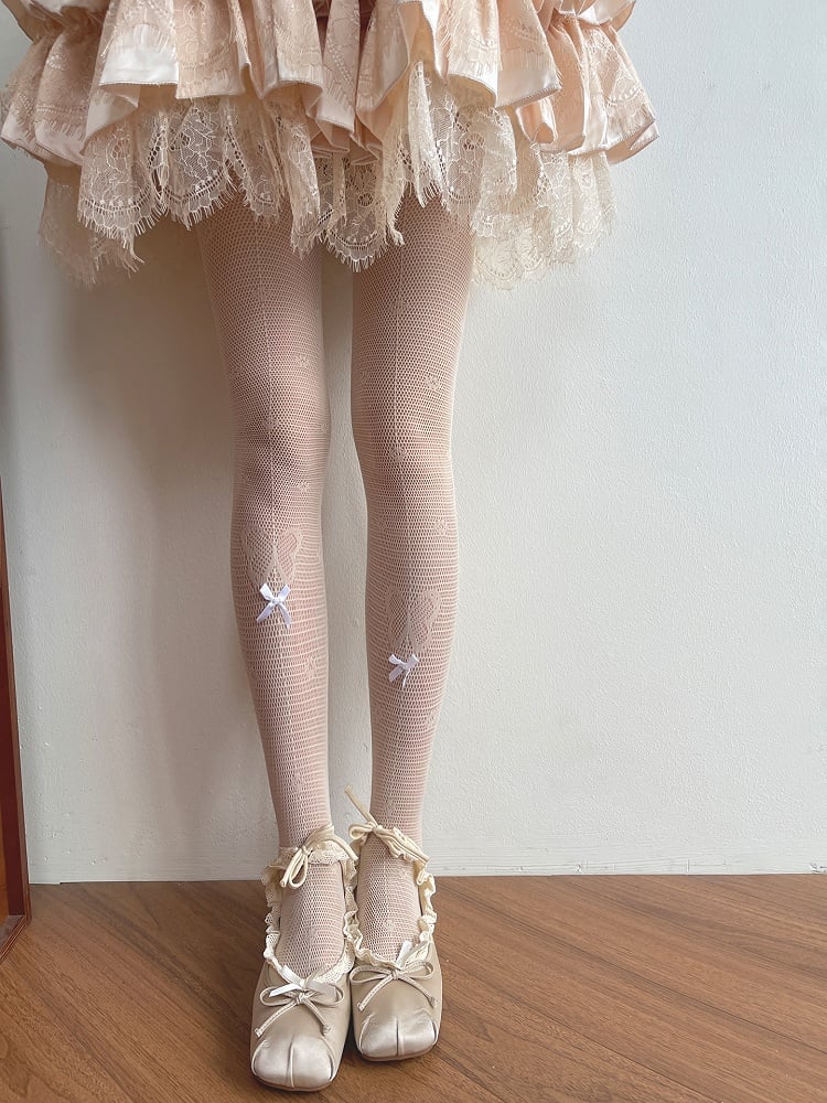 Butterfly Trim Tights Socks Nude Pattern /Lace Hollow-out