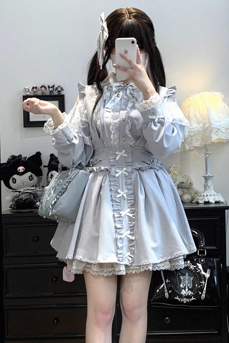 Dolls Only Ruffle Bow Lace Corset Sweet Jirai Kei Strap Dress in Four Colors
