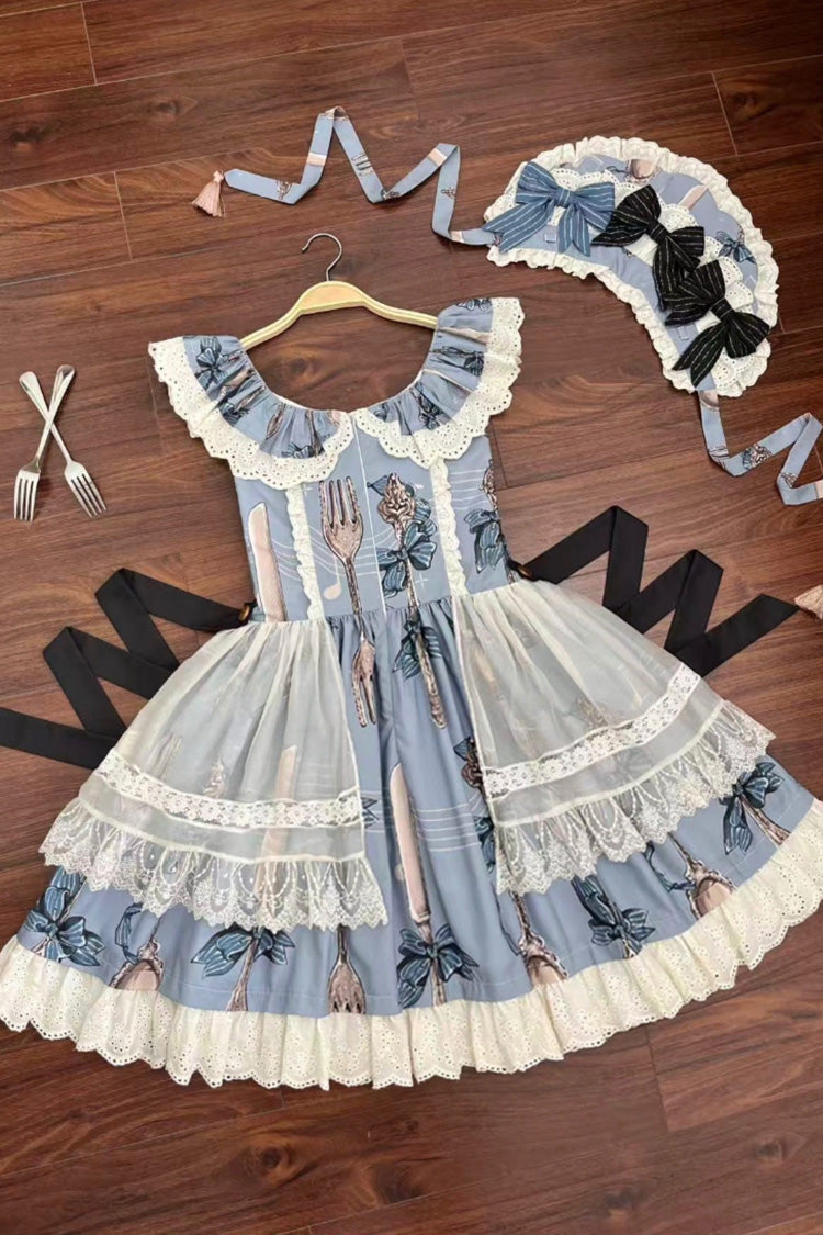 Witch's Banquet Sleeveless Print Ruffle Embroidered Bow Lace Sweet Lolita Jumper Dress