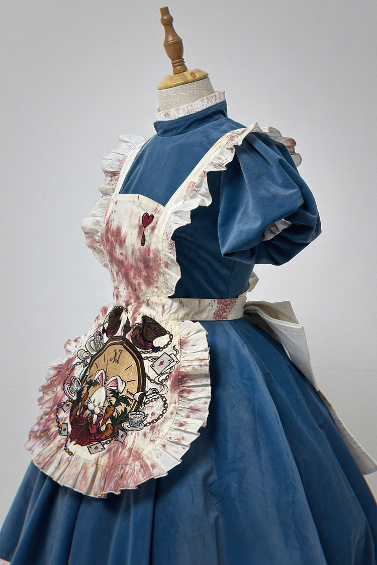 Blue Gothic Lolita Dress with Long Sleeves and Ruffles