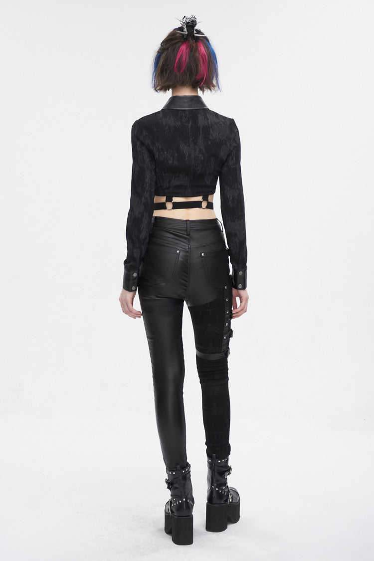 Studded Punk Shirt with Cutout and Turn Down Collar