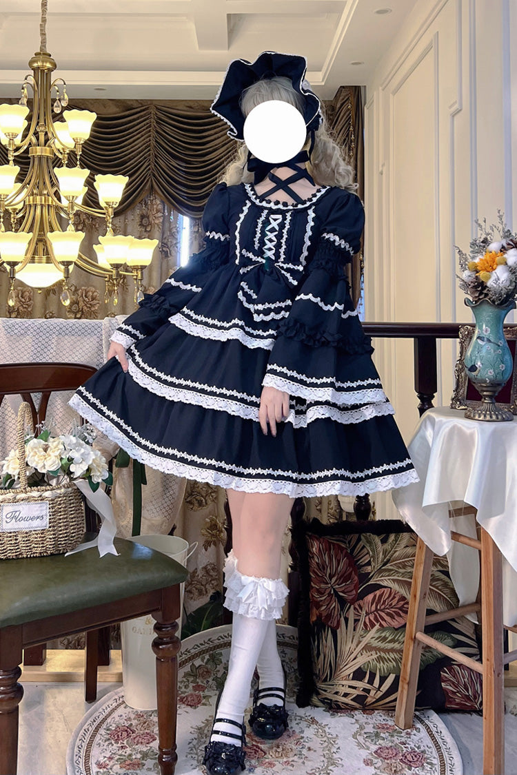 Gothic Lolita Dress with Detachable Sleeves and Bowknot