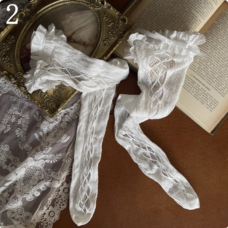 Leg /Lace Cut-out Chain Stockings/Leg Warmers White Design Overknee