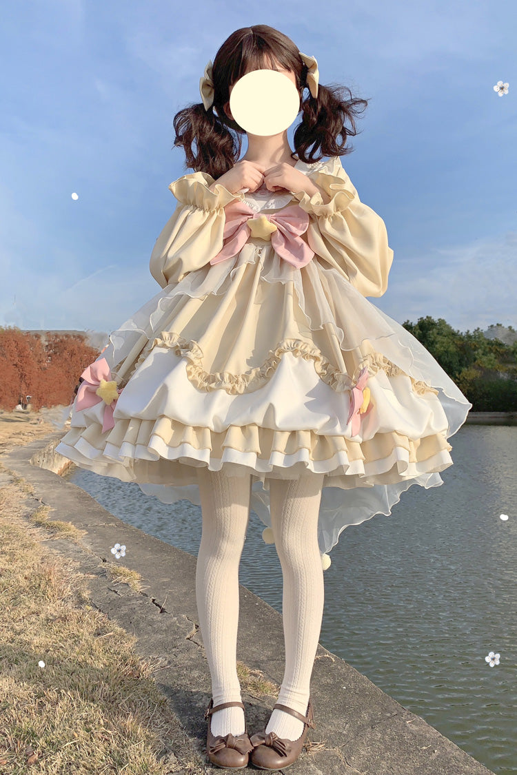 Pray Star Long Sleeve Double Ruffled Bowknot Lace Sweet Lolita Dress