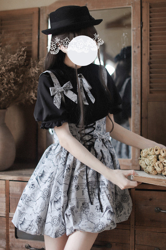 Ash Vintage Sweet Lolita Skirt with Bow and Lace-Up