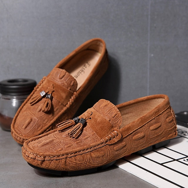 Men's Brown Detail Faux Loafers and with Suede Tassel