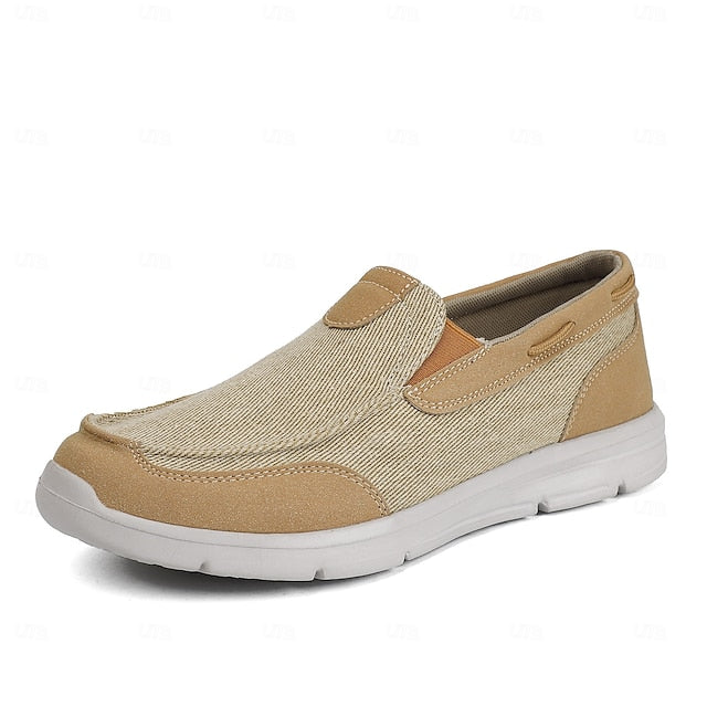 Beige Men's Slip-On Canvas Lightweight Loafers –