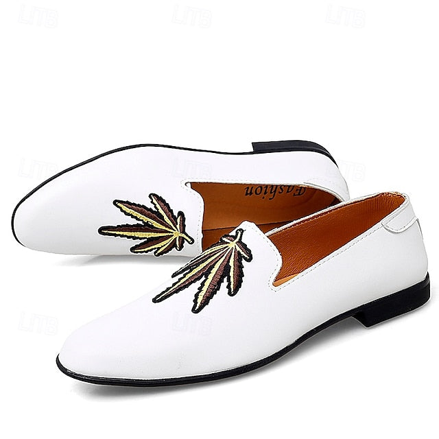 Faux Men's with - White Prom Loafers Shoes Leather Feather