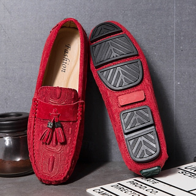 Men's Brown Detail Faux Loafers and with Suede Tassel