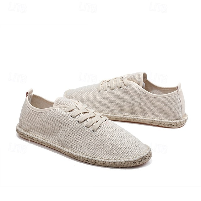 with Espadrille Jute Shoes Canvas Beige Lace-Up Men's Rope
