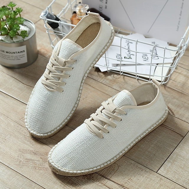 with Espadrille Jute Shoes Canvas Beige Lace-Up Men's Rope