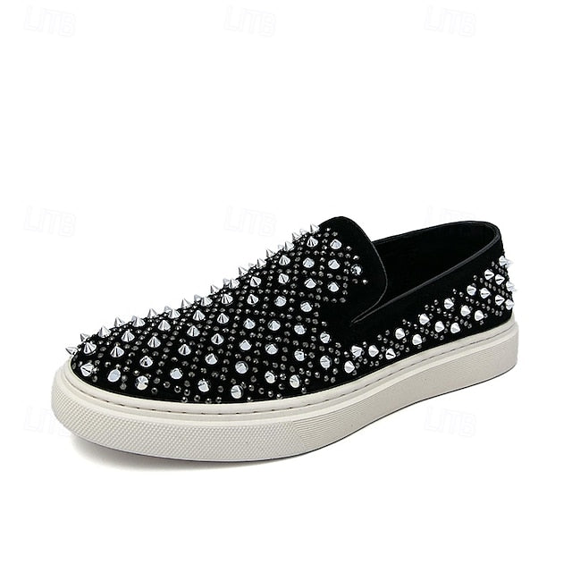 with Men's Detailing Elegant Shoes - Black Slip-On Pearl