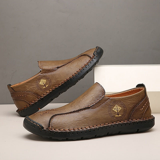 Moccasins Leather Genuine – Men's Beige Faux Handmade