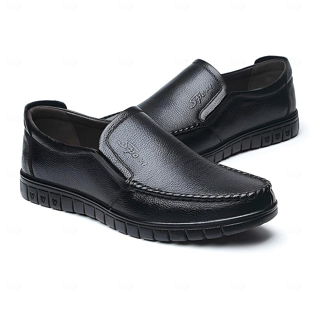 Men's Black Slip-On Premium Decorative Loafers with Cowhide