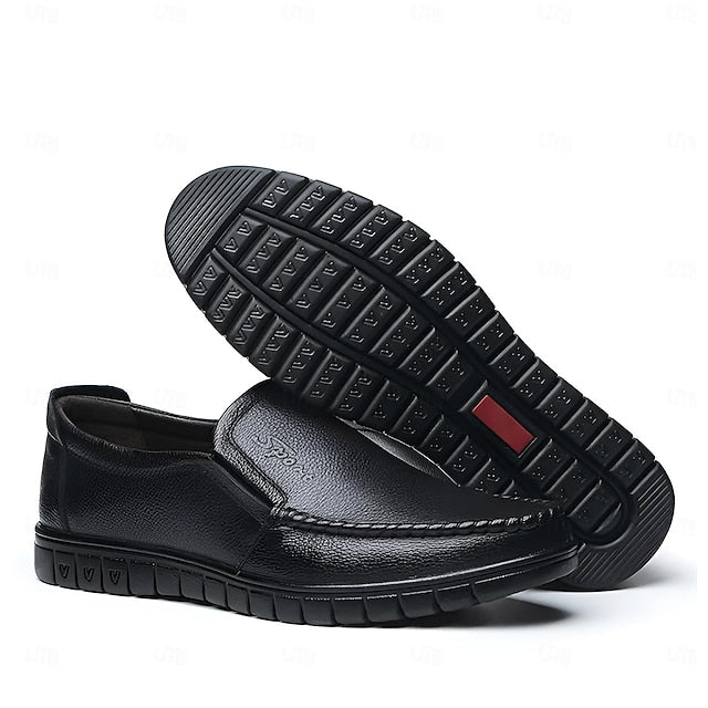 Men's Black Slip-On Premium Decorative Loafers with Cowhide